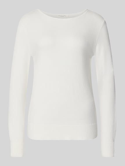 Produktfoto, Regular Fit Strickpullover aus Viskose-Mix mit U-Boot-Ausschnitt von Christian Berg Woman, weiß, feine Struktur, gerippte Abschlüsse