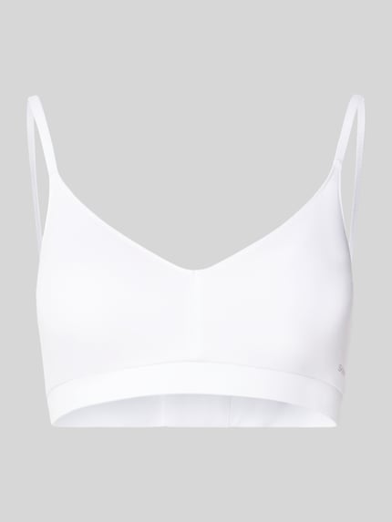 Produktfoto, witte bh met logoprint van SKINY, haakjessluiting, verstelbare schouderbandjes, spaghettibandjes, gladde stof