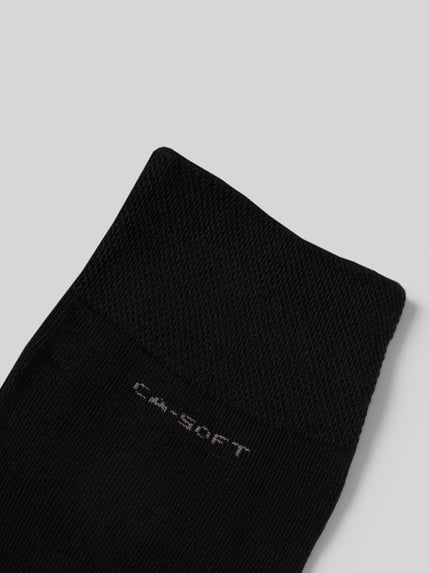 Productfoto, Kniestrümpfe met label-detail in 3-pack van camano, zwart, katoenmix met stretch, nauwsluitende pasvorm, detailopname