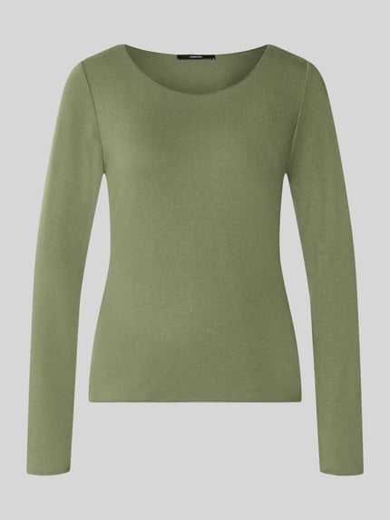 Produktfoto, Slim Fit shirt met lange mouwen uit viscosemix Model 'Kirosa' van someday., elastisch materiaal, ronde hals, zachte groene kleur, ruglengte bij maat 36 is 56 cm