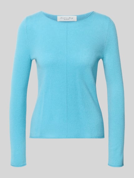 Produktfoto, Regular Fit Strickpullover aus reinem Kaschmir von Christian Berg Woman in Hellblau, Rundhalsausschnitt, Ziernaht, Langarm, feine Strickstruktur