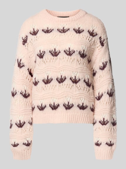 VERO MODA Regular Fit Strickpullover mit Lochstrickmuster Modell 'IDELLE' Rosa 2