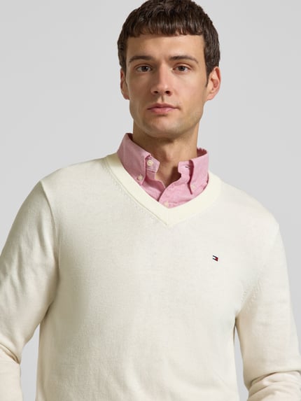 Tommy Hilfiger Regular fit pullover van een mix van katoen en kasjmier Offwhite - 3