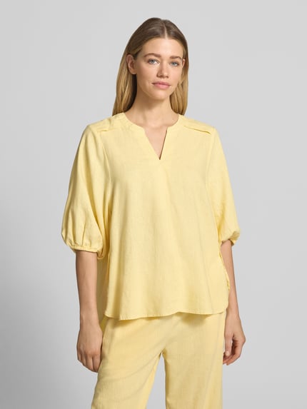 FREE/QUENT Bluse aus Leinen-Mix mit verlängertem Rücken Modell 'Lava' GELB 4