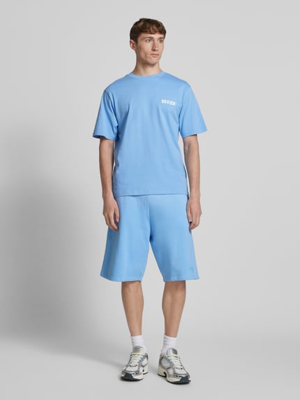 REVIEW Regular fit T-shirt van een mix van katoen en viscose Lichtblauw - 1