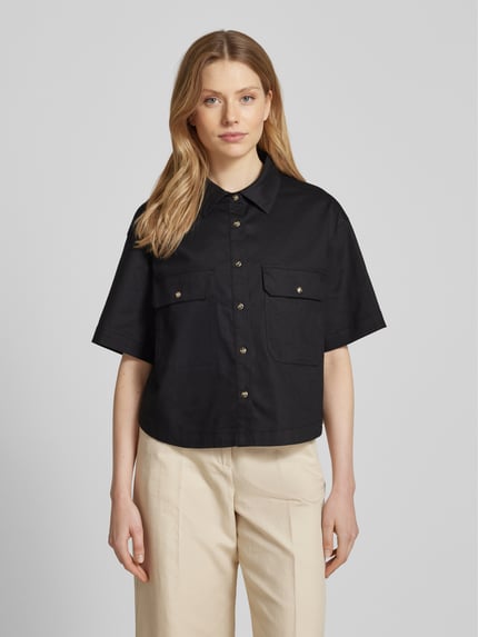 OPUS Relaxed Fit Bluse aus Baumwoll-Mix mit Leinen-Anteil Modell 'Fringo' BLACK 4