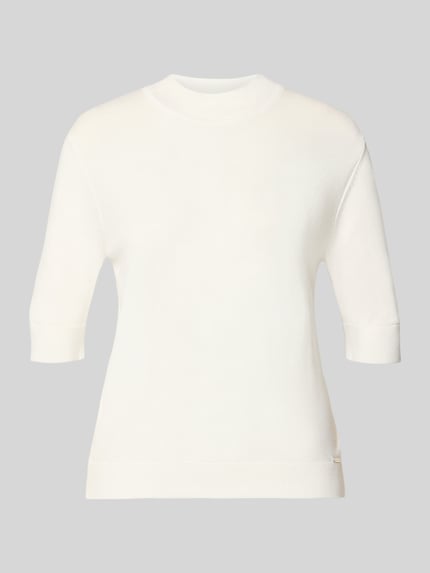 Produktfoto, Strickpullover aus Viskose-Mix von MORE in Weiß, taillierte Passform, Stehkragen, gerippte Abschlüsse, Halbarm, Damenmode