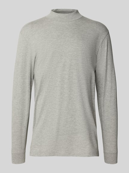 Produktfoto, Longsleeve mit gerippten Abschlüssen von RAGMAN in Hellgrau, reine Baumwolle, Regular Fit, Stehkragen, glatte Textur.