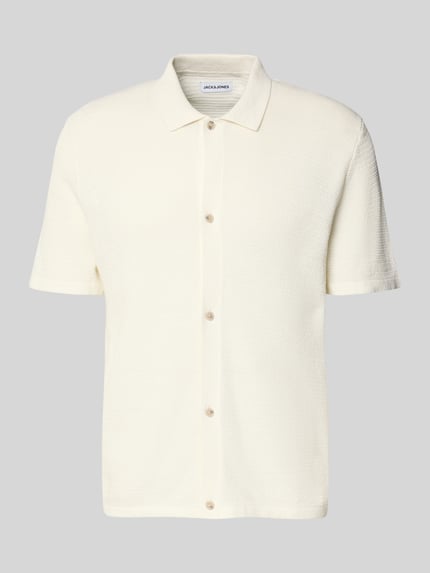 Produktfoto, Regular Fit Freizeithemd mit Polokragen und Knopfleiste von Jack & Jones in Elfenbein, Baumwoll-Mix, feine Struktur, kurze Ärmel, Modell GEORGE