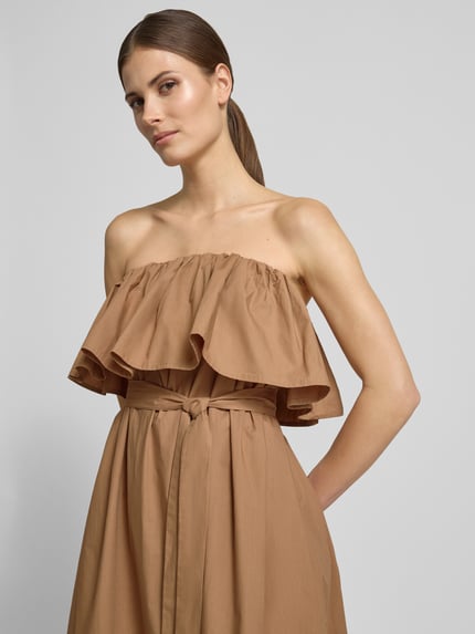 Essentiel Antwerp Tailliertes Trägerloses Kleid aus reiner Baumwolle Mittelbraun 3