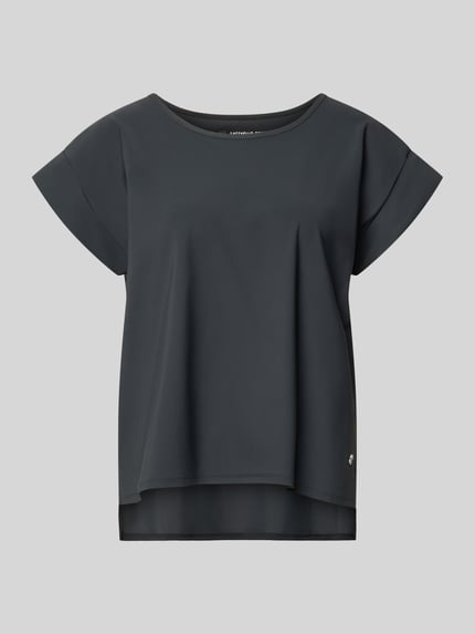 Produktfoto, dunkelgraues T-Shirt mit Rundhalsausschnitt von Raffaello Rossi, Modell 'GRIT', Relaxed Fit, glatte Textur, Damen Stretch-Material-Mix.