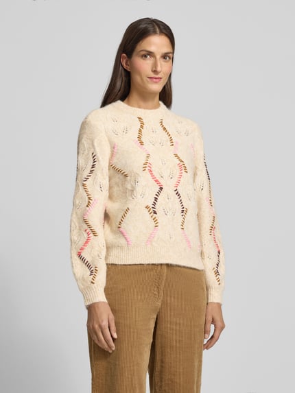 YAS Regular Fit Strickpullover mit Woll-Anteil Modell 'GABBI' Offwhite 4