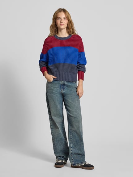 Calvin Klein Jeans Strickpullover mit Rundhalsausschnitt und Streifenmuster Bordeaux 1
