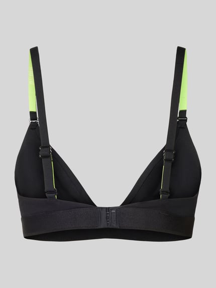Produktfoto, Bralette in Triangel-Form mit verstellbaren Trägern von PUMA aus Baumwoll-Elasthan-Mix in Schwarz mit grünen Details, körpernah