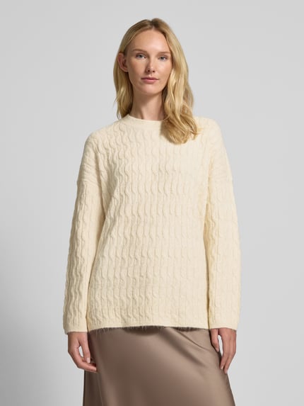 VERO MODA Comfort Fit Strickpullover mit Struktur-Strick Modell 'ELYA' Ecru 4