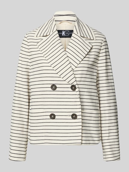 Produktfoto, Blazer mit Reverskragen und Leistentaschen von Luisa Cerano, cremeweiß mit schwarzen Streifen, Doppelreiher, strukturierte Oberfläche