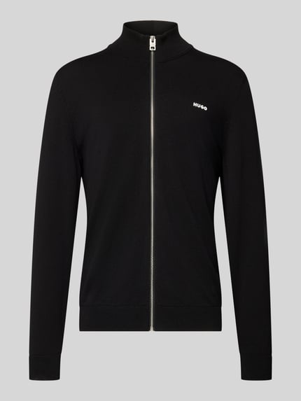 Produktfoto, Regular Fit Strickjacke aus reiner Baumwolle Modell 'SAN JACOMO' von HUGO, efekt: jednolity kolor, fason: krój regular fit, zapięcie: zamek błyskawiczny, kształt kołnierza: troyer, aplikacja: wyhaftowane logo, rękawy: długi rękaw, zakończenie rękawów: prążkowane, wykończenie: prążkowane, wykończenie materiału: dzianina, materiał: bawełna