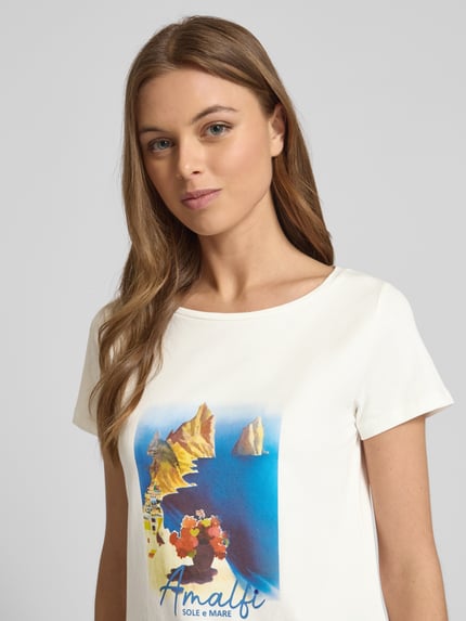 MORE & MORE T-Shirt mit geripptem Rundhalsausschnitt Offwhite 3