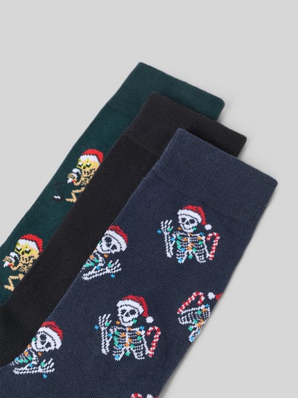 JACK & JONES Socken mit weihnachtlichem Skelettmotiv im 3er-Pack Marine 2