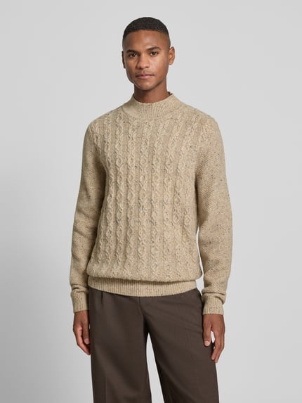 Fynch-Hatton Strickpullover aus Woll-Mix mit Stehkragen Modell 'Donegal' Offwhite 4