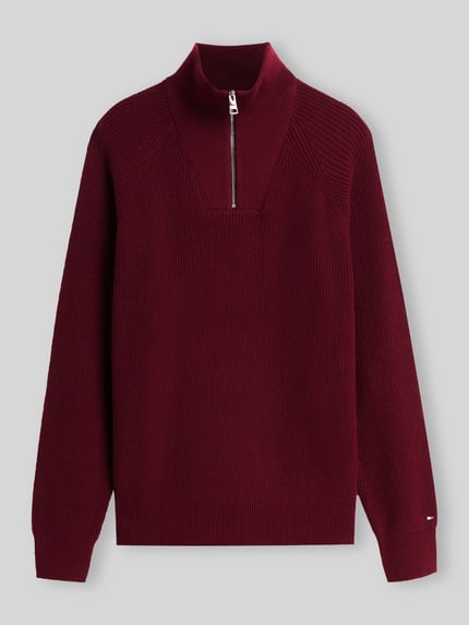 Tommy Hilfiger Regular Fit Troyer mit Woll-Baumwoll-Anteil  Bordeaux 2