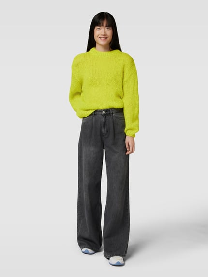 VERO MODA Gebreide pullover met extra brede schouders, model 'ADA' Neongeel gemêleerd - 1