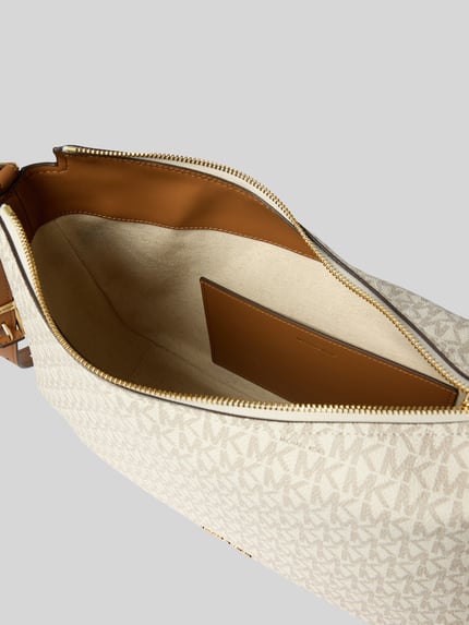 Produktfoto, cremefarbene Handtasche mit Logo-Muster Modell 'NOLITA' von MICHAEL Michael Kors, Reißverschluss, Innenfach, strukturierte Oberfläche, Hauptfach-Innenansicht