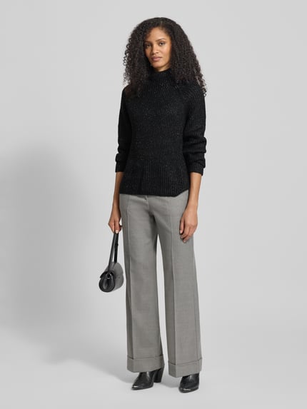 Jake*s Collection Gebreide pullover in riblook met opstaande kraag Zwart - 1