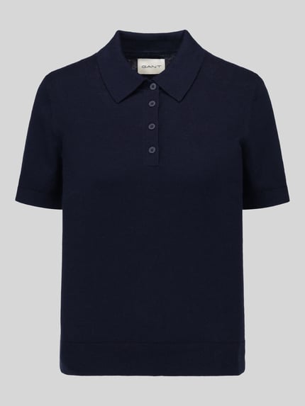 Productfoto, donkerblauw regular fit poloshirt uit mix van katoen en kasjmier, zachte textuur, Regular Fit Poloshirt aus Baumwoll-Kaschmir-Mix van GANT, Dames