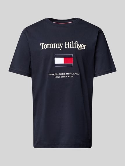Produktfoto, Regular Fit T-Shirt aus reiner Baumwolle von Tommy Hilfiger, navy, unifarben, Rundhals, Jersey, Label-Stitching, Kurzarm
