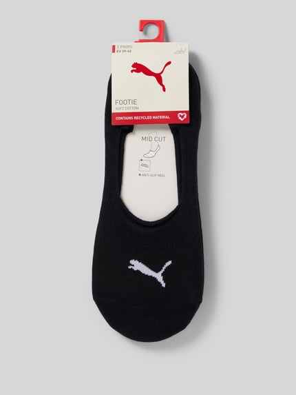 Produktfoto, Füßlinge mit Logo im 2er-Pack von PUMA, Damen Füßlinge aus schwarzem Baumwoll-Mix mit Stretch-Anteil, weißes Logo, strukturiertes Material