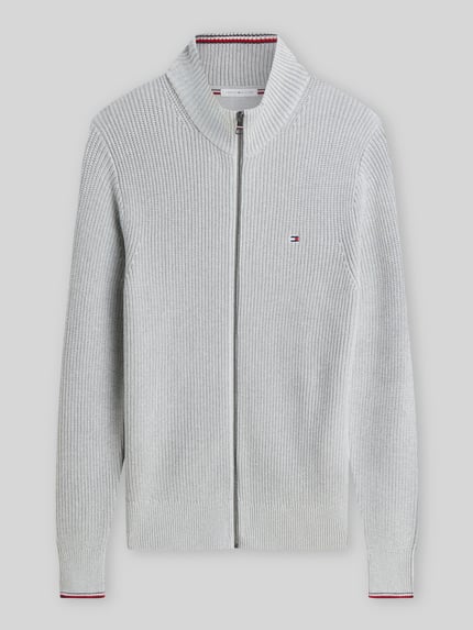 Tommy Hilfiger Regular Fit Strickjacke aus reiner Baumwolle Hellgrau Melange 2
