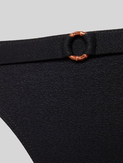 Produktfoto, schwarzer Bikini-Slip mit Label-Detail, Modell 'DITA' von Banana Moon, Material-Mix mit Stretch-Anteil, körpernaher Schnitt.
