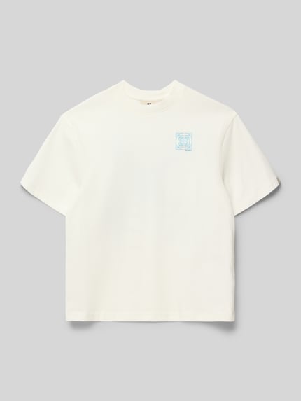Produktfoto, Relaxed Fit T-Shirt mit Logo-Print od Garcia, bawełna, motyw z przodu, dekolt okrągły, długość tyłu w rozmiarze 140: 56 cm