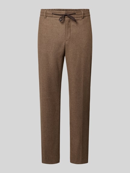 Produktfoto, Regular Waist Business-Hose aus Wolle mit Tunnelzug von BOSS in Braun, Wollmix, unifarben, Tapered, Bügelfalten, seitliche Eingrifftaschen, Gesäßtaschen, Tunnelzugbund