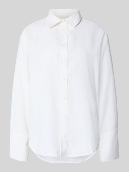 Productfoto, Regular Fit Bluse aus Leinen-Baumwoll-Mix van Gina Tricot in wit met overhemdkraag en knoopsluiting, dames blouse.