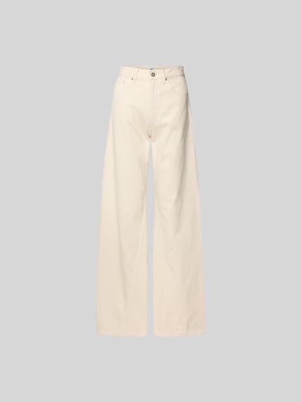 Produktfoto, Wide Fit Jeans aus reiner Baumwolle von Anine Bing in Creme, 5-Pocket-Design, Ziernähte, Knopf-Reißverschluss, glatte Textur