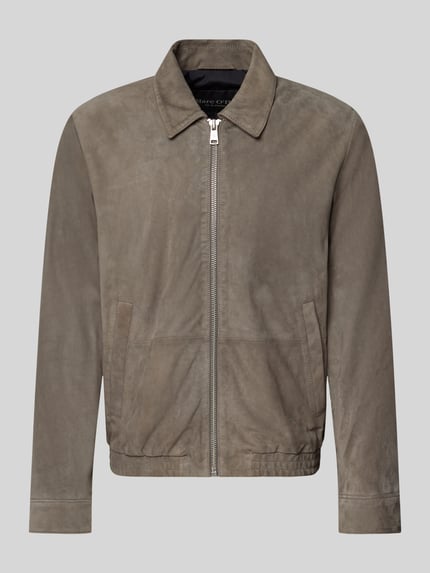 Produktfoto, Regular Fit Lederjacke aus echtem Ziegenleder von Marc O'Polo in schlichtem Grau mit glatter Textur, Herren Leder- / Kunstlederjacke von Marc O'Polo.