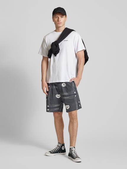 Carhartt Work In Progress Korte regular fit broek met elastische band, model 'HEART BANDANA' Zwart - 1