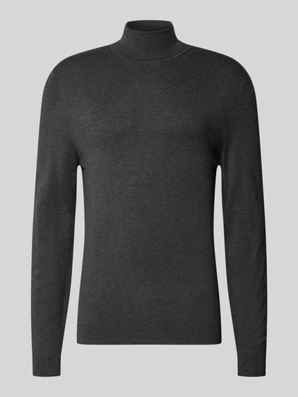 MCNEAL Slim Fit Rollkragenpullover aus Viskose-Mix Dunkelgrau Melange 1