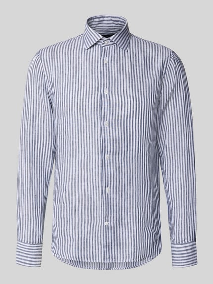 Produktfoto, Modern Fit Freizeithemd aus Leinen mit Kentkragen von Matinique, weiß-blau gestreift, Knopfleiste, sportliche Struktur