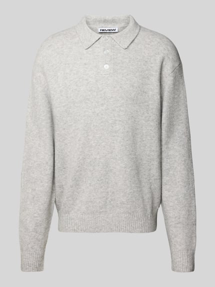 REVIEW Relaxed Fit Strickpullover aus elastischem Woll-Mix Hellgrau Melange 1