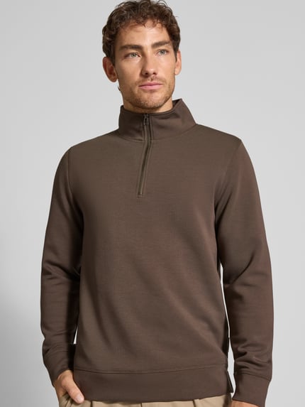 Casual Friday Sweatshirt met opstaande kraag en ritssluiting, model 'Sebastian' Lichtbruin - 3