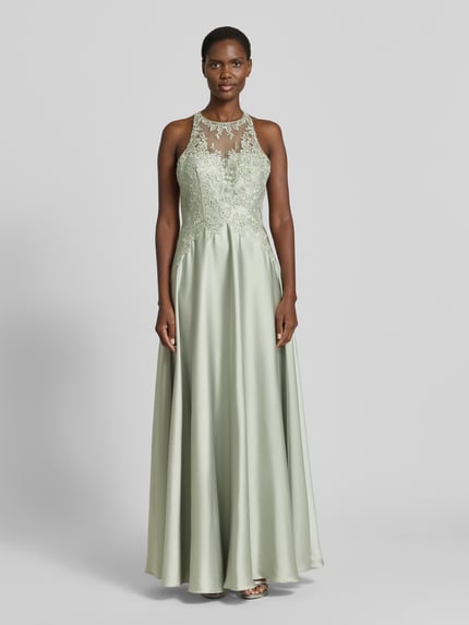 LUXUAR FASHION Abendkleid mit floralem Stitching Gruen 4