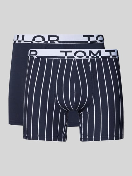 Produktfoto, Trunks aus Baumwoll-Mix im 2er-Pack von Tom Tailor in Unifarben und Streifen, Label-Bund, elastischer Bund, glatte Textur