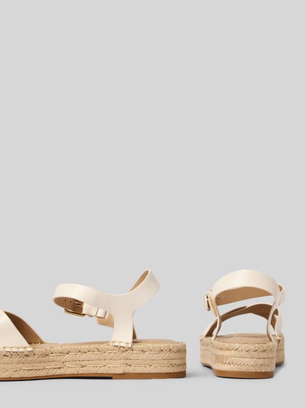 Produktfoto, Sandalen aus reinem Leder Modell 'EMERYN ESPDR' von Lauren Ralph Lauren mit Optik: Unifarben, Schuhspitze: Rund, Absatzform: Espadrille, Label-Prägung, Dornschließe, strukturierte Sohle, Materialverarbeitung: Glattleder, Material: Echtleder