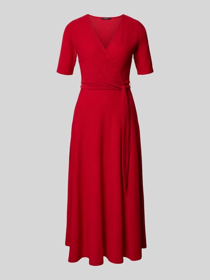 Produktfoto, Wickelkleid mit V-Ausschnitt und Bindegürtel van Zero in rood, materiaalmix met stretch, A-lijn, midi-jurk, gladde textuur