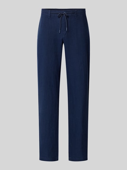Produktfoto, Leinenhose mit Schnürung und Gesäßtaschen von MCNEAL in Dunkelblau, reines Leinen, Regular Fit, glatte Textur, gerade Form