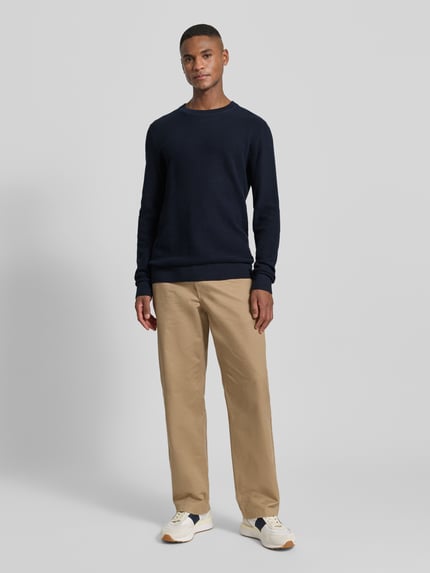 Lindbergh Gebreide pullover met structuurmotief en ronde hals Donkerblauw - 1