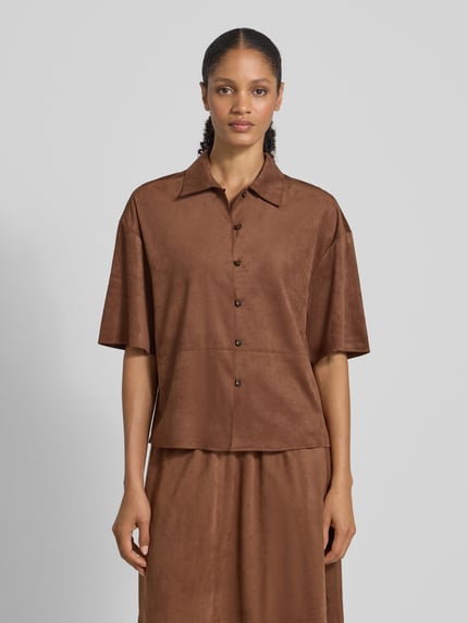 Christian Berg Woman Regular fit blouse met doorknoopsluiting Donkerbruin - 4